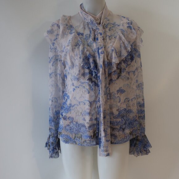 Women Zimmermann Blue Cornflower Print 2Pc Silk Blend Luminous Blouse Top 2 US/M - Picture 2 of 16